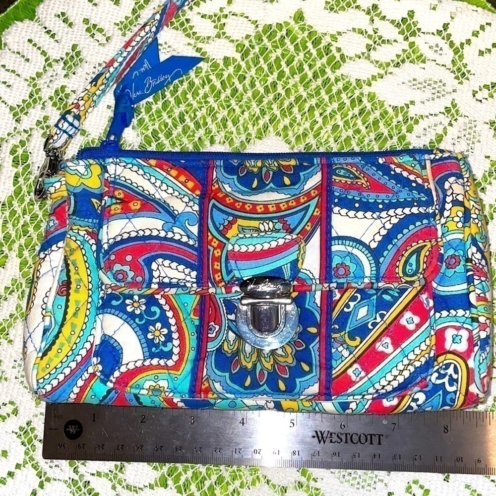 Vera Bradley women’s clutch wristlet paisley pattern maritime blue white mini
